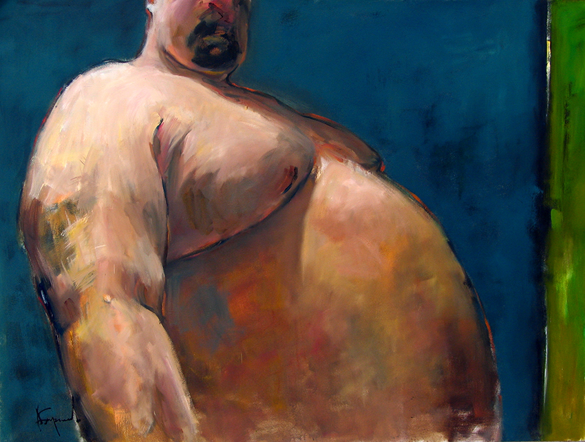 Painting of a nude huge belly, male figure, chubby