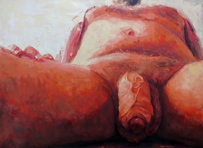 Cavalao, Painting of a nude male model, view from below