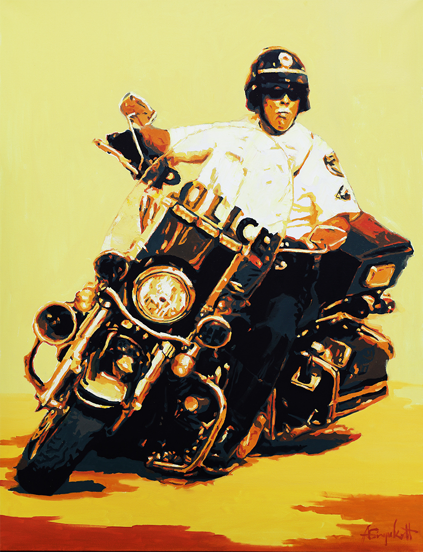 Motor Cop, Painting of a police officer riding a motorcycle