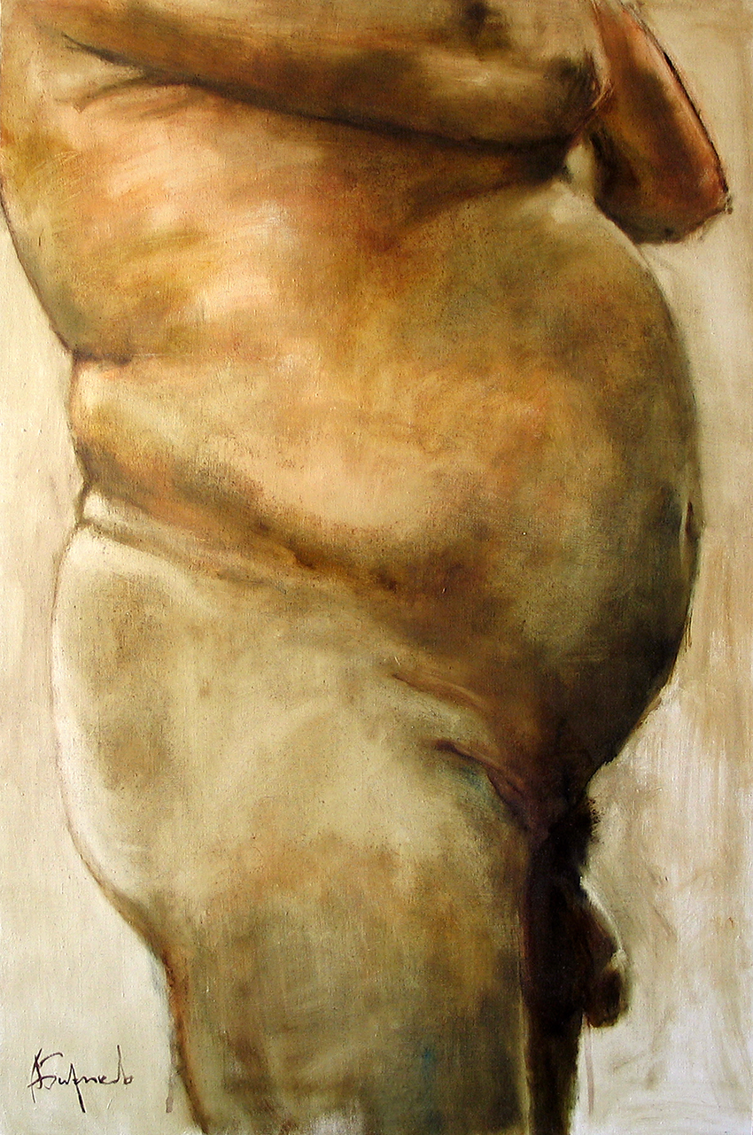 Nude #12, Painting of a nude large male figure, bathing