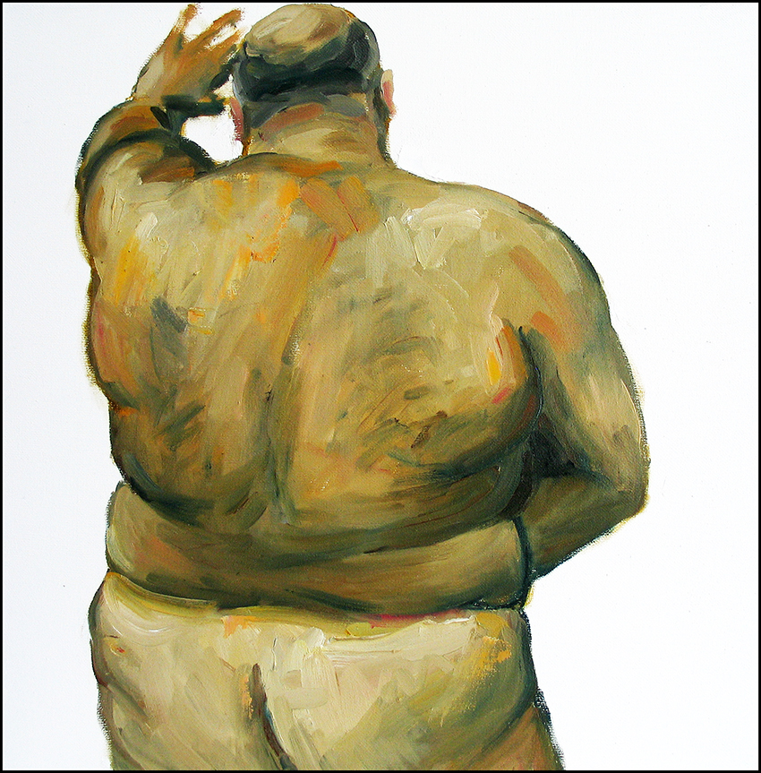 Nude #27, Painting of a nude large male figure, back side