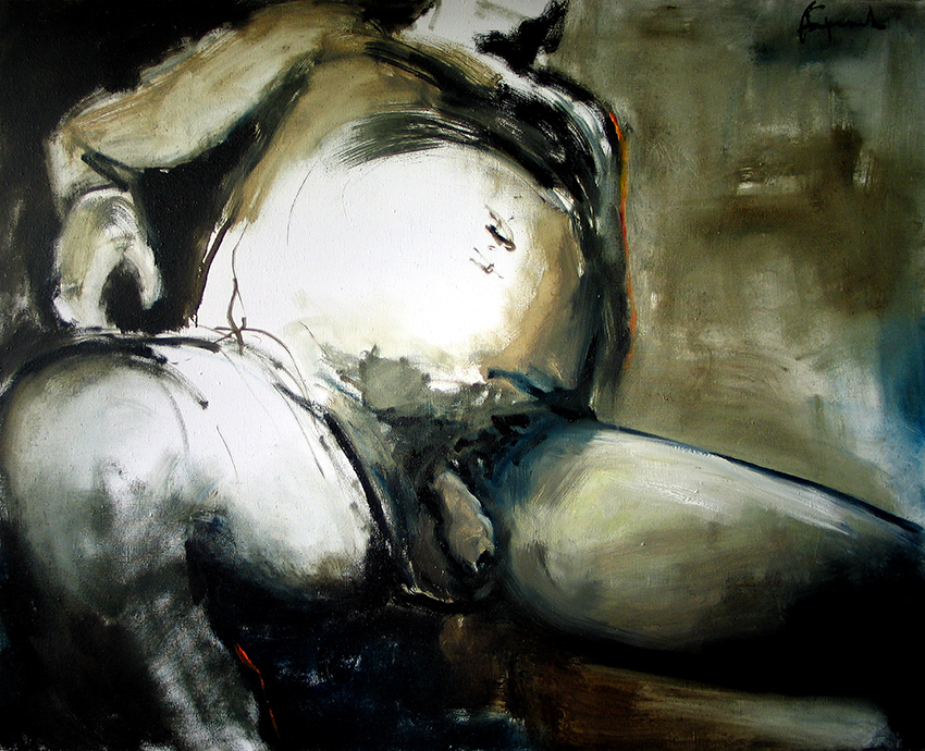 Nude #7, Painting of a nude large male figure, sitting