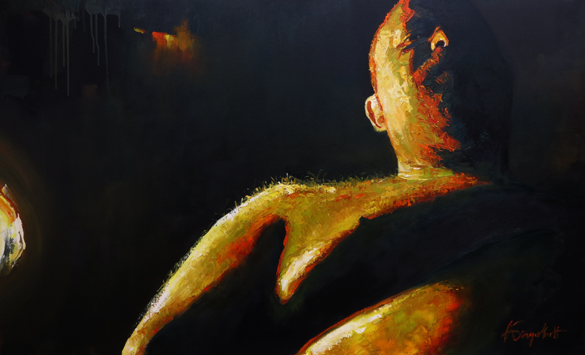 Corrections Officer, Painting of a nude man in a harsh contrast light