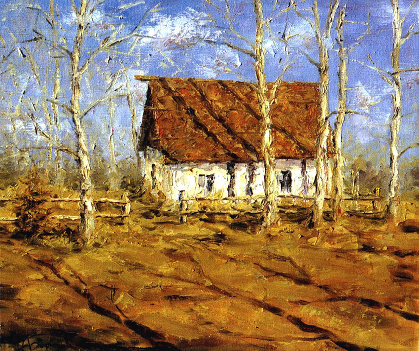  Sring Landscape painting, Cabin in the woods