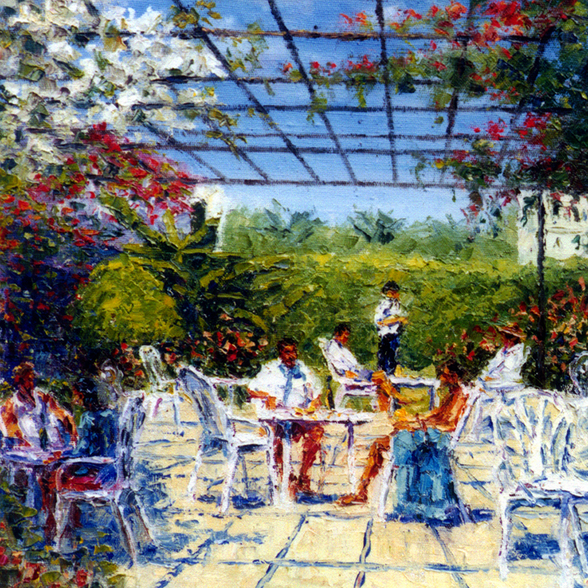 Painting of people at a summer cafe