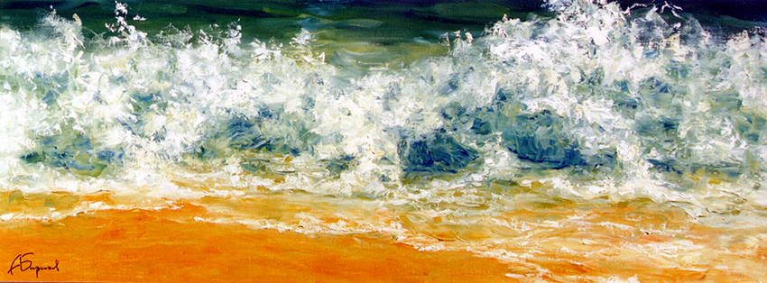 Seascape painting, ocean, crushing waves on the sand beach