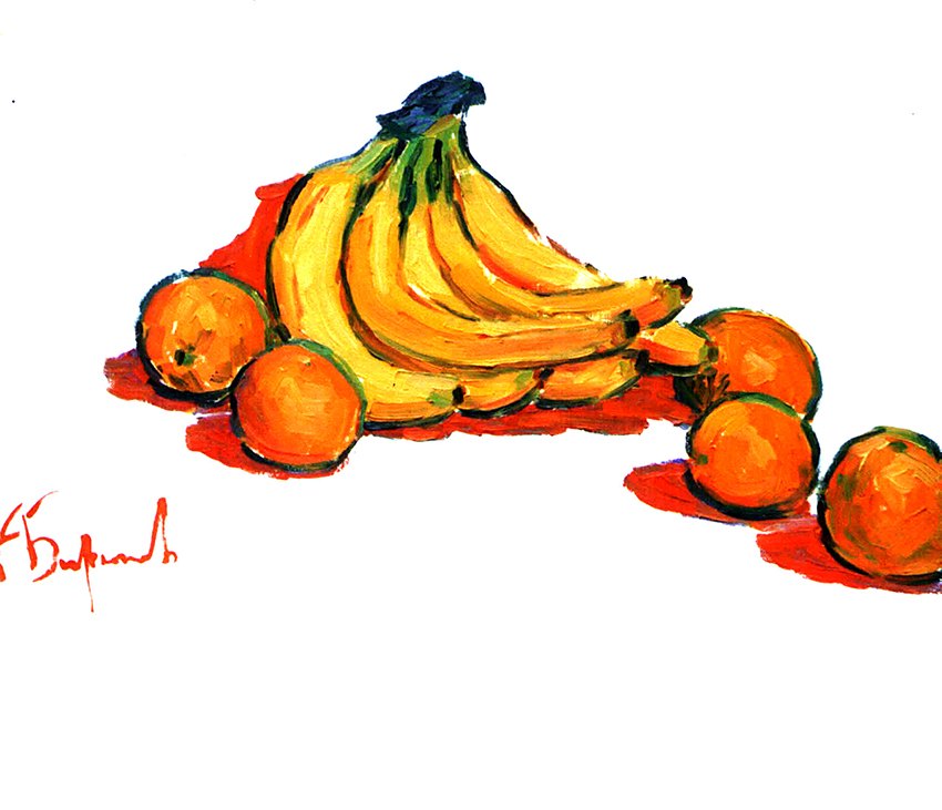 Still life with oranges and bananas