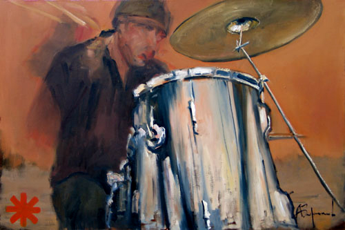 Painting of Chad Smith performing the song Can't Stop, Red Hot Chili Peppers