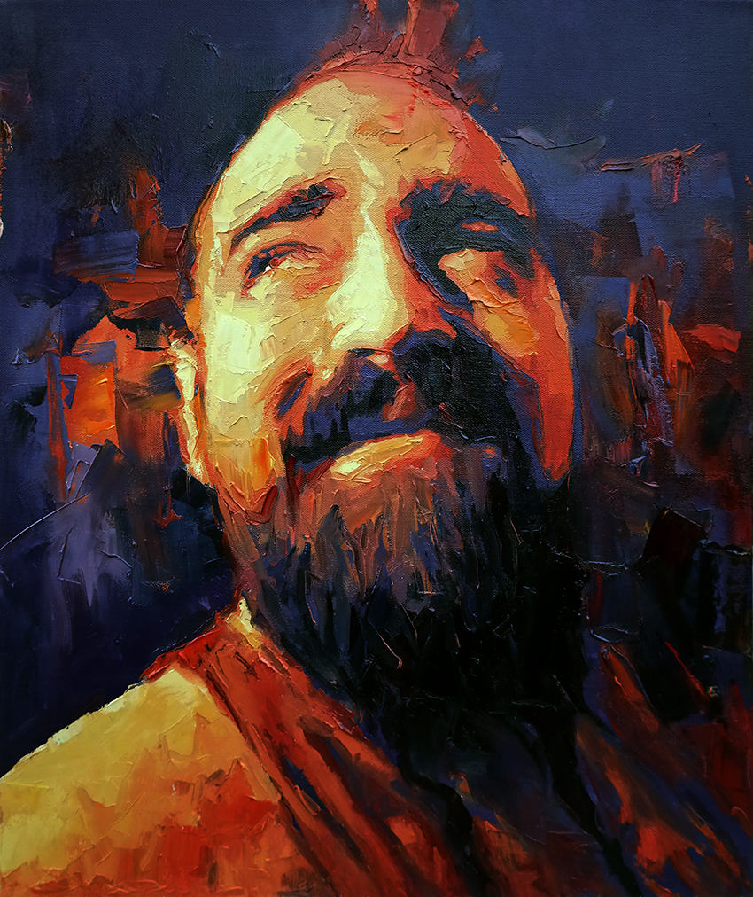 Alex, Portrait paitning of a man with long braided beard