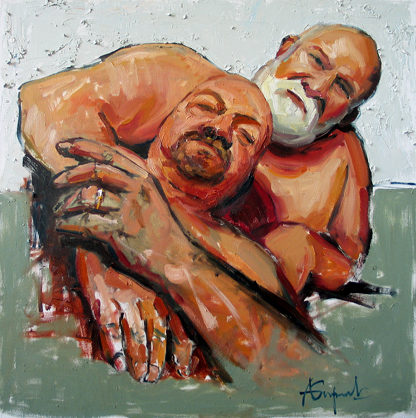 Bruce and Warren, Portrait painting of an older gay couple 