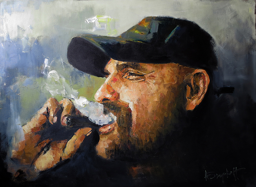 Dave, Portrait painting of a man smoking cigar