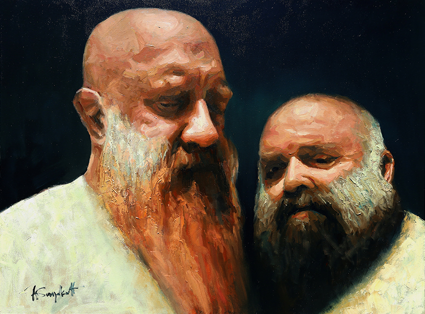 ed and Jeff, portrait painting of an older gay couple with big beards