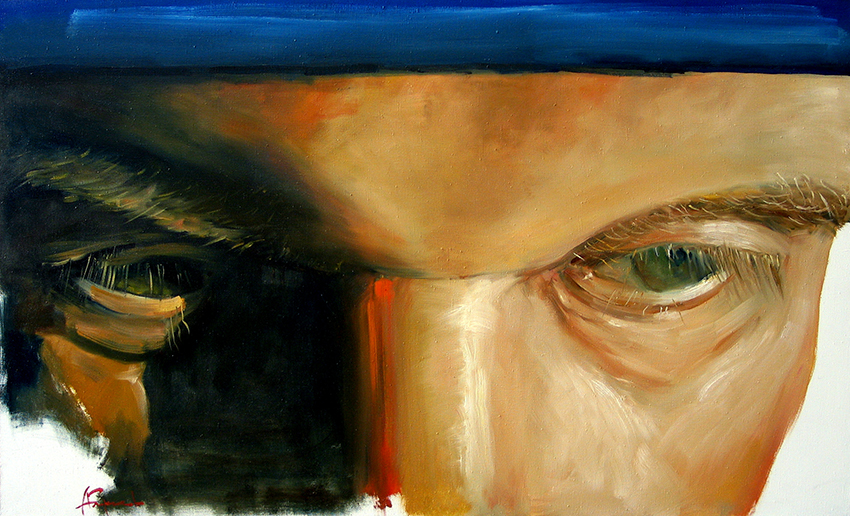 Contemporary Painting of a Man's Eyes, Oil on canvas