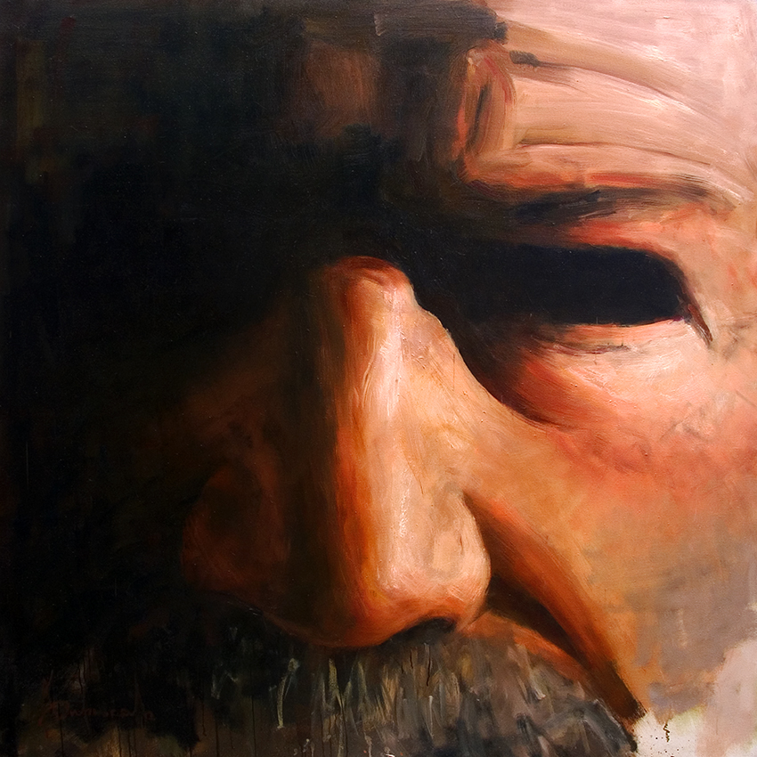 Harlan, Painting of an older man's moustashed face, close up