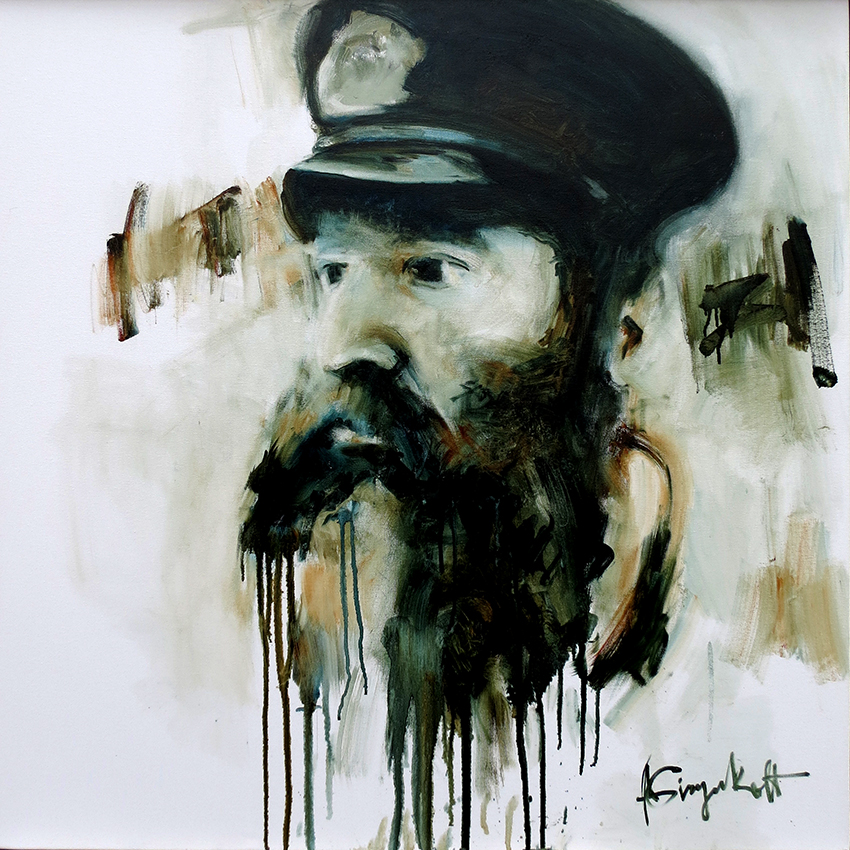 At The Helm, portrait painting of a bearded sea captain