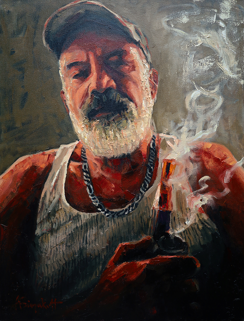 Peter, Portrait painting of a pipe smoker