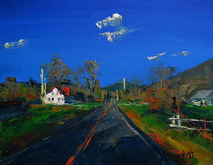 Landscape painting, road trip in Bridgewater Vermont
