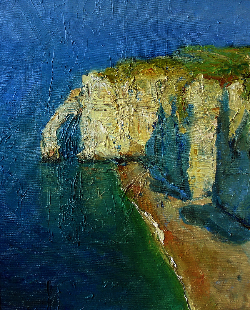 seascape painting, The arch of the Manneporte cliff, Valaine beach in Etretaty, sea shore, 
