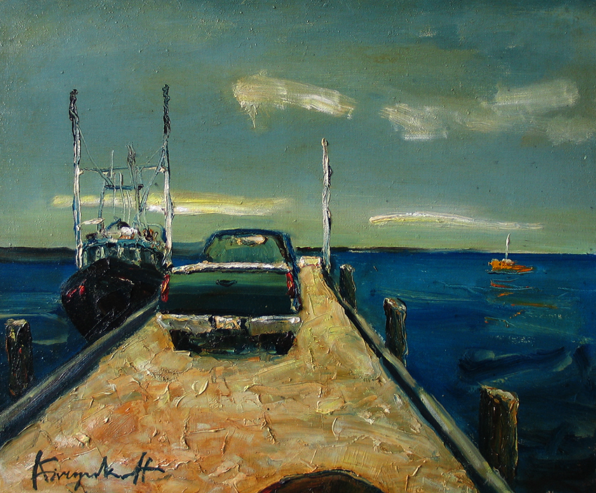 Provincetown Pier, seascape, boats, ocean, Cape Cod, truck painting