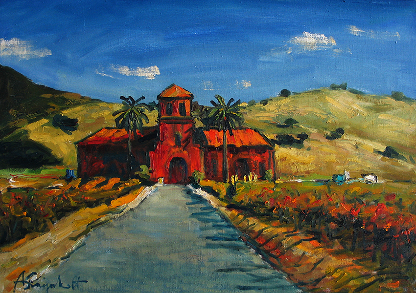 Lanscape painting, Carmel California, vineyard, orchard